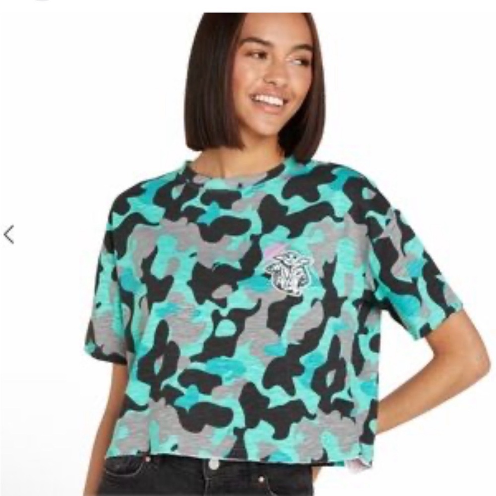 Disney Teal and Black Camo T-Shirt featuring Yoda